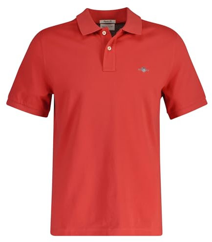 Gant Herren Poloshirt - Regular Shield, Kurzarm, Knopfleiste, Pique, Stickerei Rot (Brick Red) M
