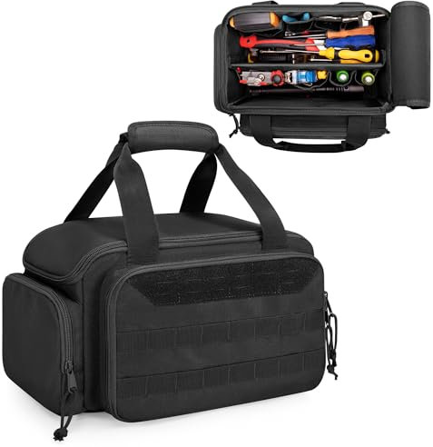 Rexmica 31cm Borsa porta Attrezzi per Uomo, Organizer Portautensili con Fondo Spesso Imbottito, Borsa Attrezzi Elettricista, Borsa Porta Utensili da Lavoro per Riparatore, Falegname, Nero