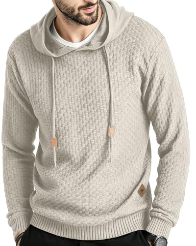 HYPESTFIT Men's Knitted Hoodies Pullover Long Sleeve Solid Waffle Jumpers | Casual Hoody Top,Ribbed Cuffs & Hem,Sport,Tactical