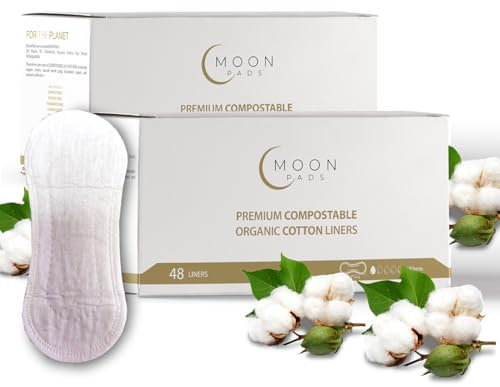 MoonPads Slipeinlagen für Damen, ultradünn, 2er Pack (96 ct), Bio-Baumwolle, Feminine Care Micro Damenbinden mit Auslaufschutz, vegan, ungiftig, BPA & Cruelty Free, Hypoallergen