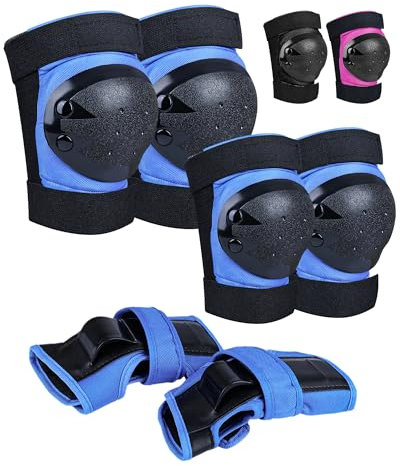 iMoebel Lot de protections 6 en 1 pour rollers - Équipement de protection pour enfants - Genouillères, coudières, protège-poignets - Pour patinage, conduite, scooter, skateboard, bleu S