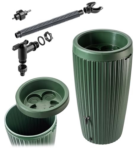 KADAX Regentonne mit im Deckel integrierter Pflanzschale 240 L, Regenfass aus Kunststoff, Regenwasserbehälter mit Wasserhahn, Frostsicher Regentank (Grün)