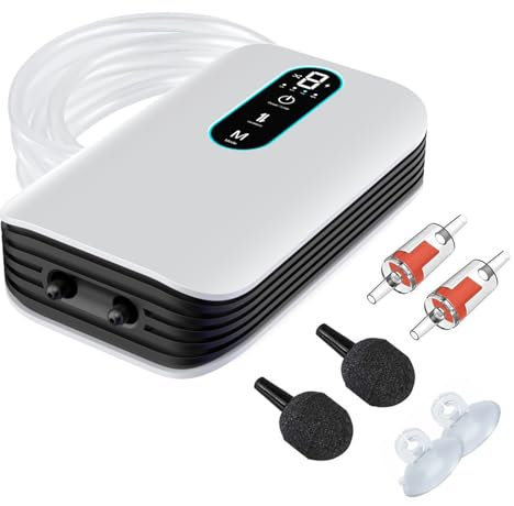 Rechargeable Aquarium Air Pump,LNIDEAS 2600mAh Battery Powered Oxygen Pump with Two Power Supply Modes,1.5L/minX2 Silent Adjustable Fish Tank Air Pump Aerator for Outdoor Fishing