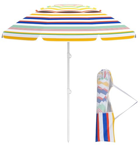 KOMFOTTEU Ombrellone da spiaggia, portatile, 200 cm, con protezione solare, da giardino, leggero con borsa per il trasporto, ancora, ombrellone da balcone con inclinazione a pressione, per piscina