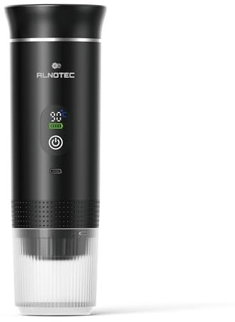 ALNOTEC Expresso Machine à Café Portable Electrique Auto Chauffante, 20BAR - 3 EN 1 Compatible Capsules NES, DG et Café Moulu, 80ml - Écran LED - Housse + Support inclus - Rechargeable USB-C,Nomade