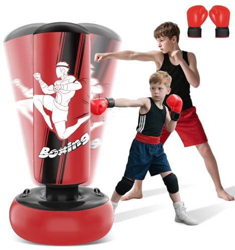 Saco de Boxeo Niños con Guantes de Boxeo 160cm Ninja Saco de Boxeo para Niños 3-12 con Rebote Inmediato para Practicar MMA Karate Taekwondo Regalo