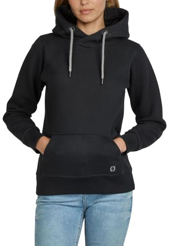 DENIMFY Hoodie Damen Regular Fit DFEmma Kapuzenpullover Pullover Cross-Over Kragen Schwarz M, Größe:M, Farben:Black