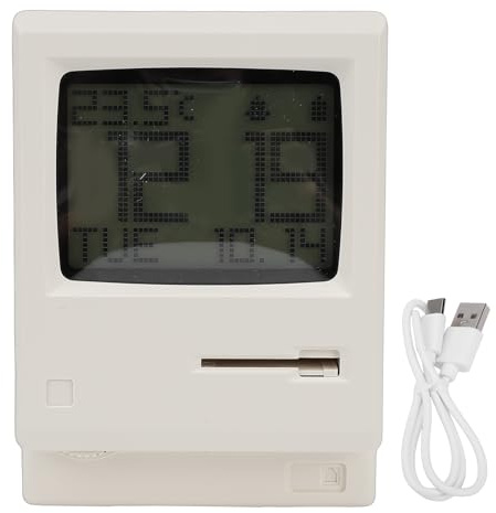 Luocute Retro-Wecker, Geräuschloser USB-Tischuhr mit 1200-mAh-Akku, Computerinspiriertes Pixel-Display für die Gaming-Einrichtung Im Home-Office-Schlafzimmer