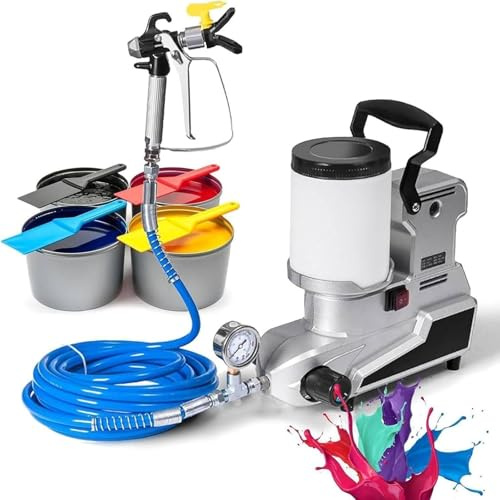 BoTongSiHai Pistola Airless Professionale 1600W, Verniciatore A Spruzzo, Portata 2500 Ml/min, con Tubo da 5 M, Macchina per Spruzzatura di Vernice Tre velocità Regolabili