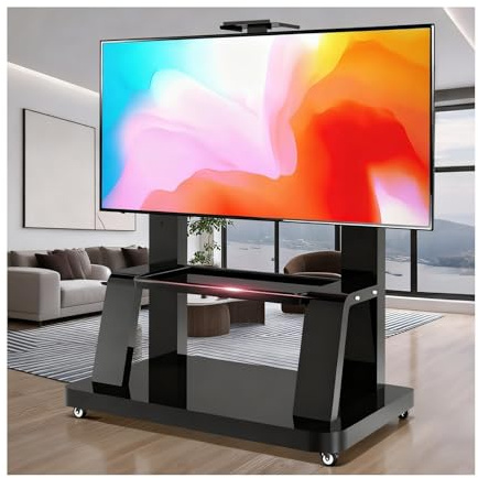 HBOOMOEM Tv Stand On Wheels With Cabinet，Portable Rolling Floor Tv Mount With Wheels，Sturdy And Durable, Suitable For Schools, Shopping Malls, And Trade Shows.(45-80in)