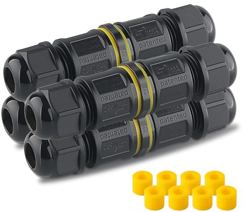 3 Pole Waterproof Junction Box Outdoor Cable Connectors IP68, 2-Way Outdoor Extension Electrical Cable Protector for Cable Diameter Ø3mm - 9mm, Pack of 4