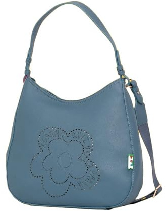 Agatha Ruiz de la Prada Hobo-Tasche in Blau mit einer ausgeschnittenen Blume in der Mitte