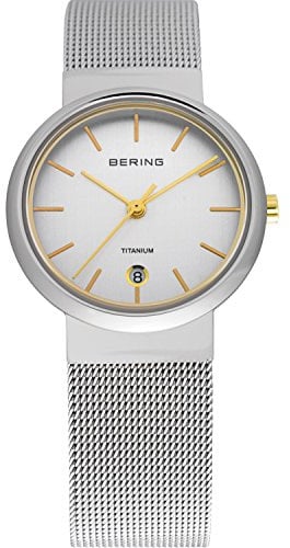 BERING Damen Quarz Uhr | Armbanduhr 29 mm Titangehäuse und Zifferblatt | Milanaisearmband | Saphierglas | 3 ATM | 11029
