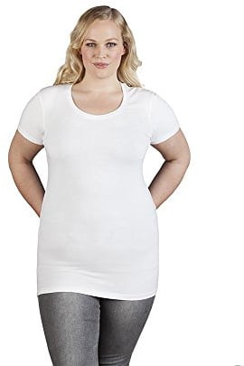 Slim-Fit V-Ausschnitt T-Shirt Lang Plus Size Damen, Weiß, XXL