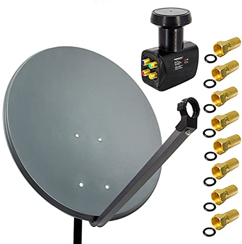 Premium X Satelliten-Komplettanlage 80cm Satellitenschüssel ALU Anthrazit Satellitenantenne Quad LNB F-Stecker, SAT bis 4 Teilnehmer