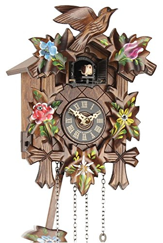 Eble Kuckucksuhr Kuckuckuhr Echtholz NEU batteriebetriebenes Quartzwerk Kuckuckruf 5-Laub bemalt 25cm- 23137