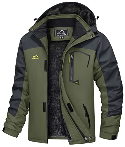 TACVASEN Giacca Invernale da Trekking da Uomo Calda e Spessa con Tasche Multiple, Verde Militare, XXL