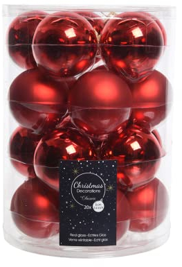 20 Christbaumkugeln Glas 6cm rot Glanz matt