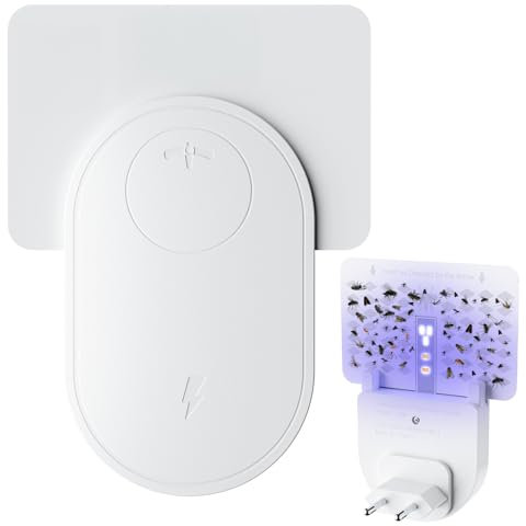 2 Fruchtfliegenfalle,Plug-in-Fliegenfalle Innenbereich für Mücken, Stuben und Fruchtfliegen, geruchlose Mückenfalle,mit einstellbarem LED und UV Licht (2Geräte + 12Nachfüller +4 kleine Fliegenfallen)