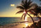 PICSonPAPER Hochwertiges Poster Palmen im Sonnenuntergang, 100 cm breit x 70 cm hoch, Dekoration, Kunstdruck, Wandbild, Fineartprint, Meer, Strand, Sommer