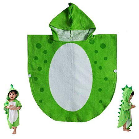 Kinderbadetuch Baby Bademantel Baumwolle Dinosaurier Muster Kinder Robe Strand Schwimmen mit Kapuze Poncho (Grün)