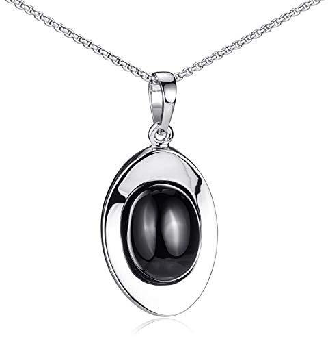 Materia Onyx Anhänger Silber 925 schwarz - Kette Damen mit Edelstein 60cm KA-177_K102-60cm