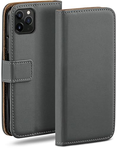moex Book Case für iPhone 11 Pro Max Handyhülle mit Kartenfach, Hülle klappbar 360 Grad Schutzhülle, Klapphülle Flip Case Cover, PU Leder Handytasche Lederhülle, Dunkelgrau
