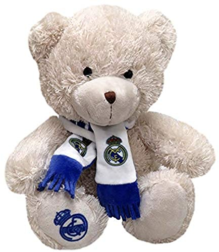 Real Madrid, Peluche Osito con Bufanda, Producto Oficial Real Madrid, Dimensión 20 cm, Color Marrón (CyP Brands)