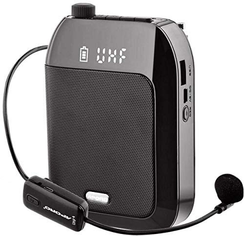 Amplificatore Vocale, Ricaricabile da 15W con Microfono Wireless UHF per insegnanti, nero