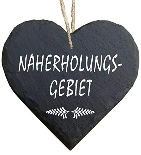 Homeyourself Herz Schieferherz Schiefer Schieferschild 10 x 10 cm Naherholungsgebiet schwarz Dekoschild Wandschild Schild Stein Garten zuhause