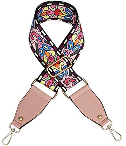 MoreChioce 5CM Breiter Schultergurt für Taschen,Bunter Taschengurt Schulterriemen im Ethno-Stil 120CM Verstellbar Taschengurt Crossbody Tasche Trageriemen Umhängegurt DIY Zubehör,Rosa Blume