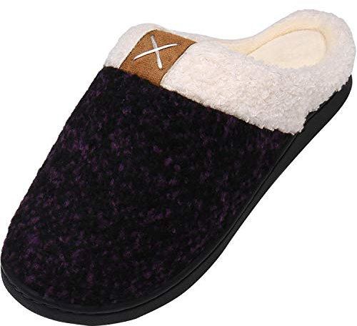 Chaussons Maison Mixte Hommes Femmes Hiver Peluche Douce Pantoufle D'intérieur Mousse à Mémoire Confort Chaud Confortable Chaussures pour la Maison, Warm Violett 36/37 EU