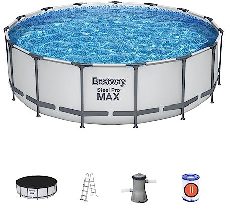 Bestway Steel Pro Max | Round Frame Swimming Pool with Filter Pump, Above Ground Frame Pools, Grey 15ft