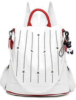 BUKESIYI Damen Tasche Rucksack Handtasche Frauen backpack Klein Anti Diebstahl Schulrucksack Laptop Weekender PU Leder DE78209 Nicht-Gerade Weiss V1