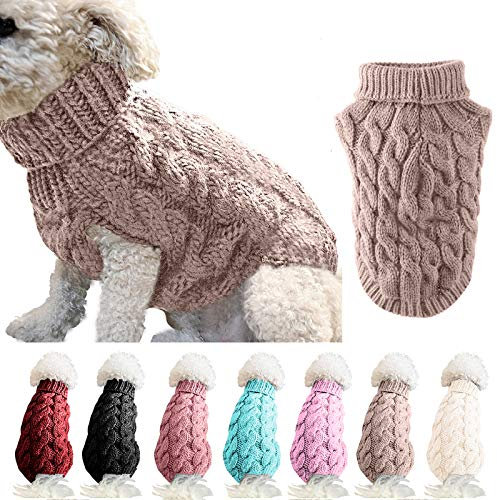 FAMKIT Pet Dog Turtleneck Knitting Sweater Coat, Pet Dog Clothes Warm Pullover Knitwear Outwear (Only Suitable for Small or Medium-Sized Dogs//Large Dogs Don't Buy!!!) Khaki,L