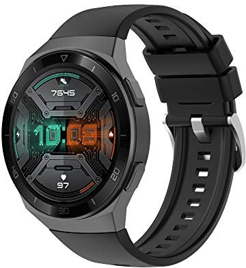 Yikamosi Compatible con Huawei Watch GT 2e Correa,liberación rápida Silicona Suave Cierre de Acero Inoxidable Correas de Repuesto para Huawei Watch GT 2e,Negro