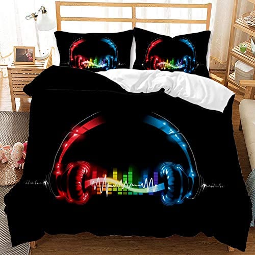 FANSU Bedding Set 2/3 Piece, 3D Music Printed Duvet Cover Set with Microfiber Quilt Case Pillow Case for Double King Single Bed Boys Girls Bedroom (Headphone soul,135x200cm)