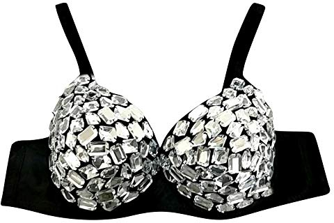 BBRS Damen Mode Strass Sexy New Punk Lady Goth Silber Party Nieten BH, Schwarz , XX-Large