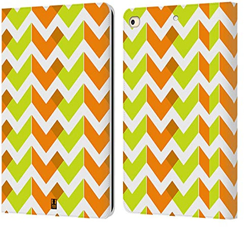 Head Case Designs Naranja Y Verde Lima Zigzag de neón Carcasa de Cuero Tipo Libro Compatible con Apple iPad 9.7 2017 / iPad 9.7 2018