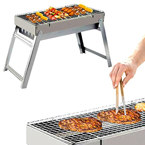 Holzkohlegrill Edelstahl Picknickgrill, Tragbarer Campinggrill Klappbar BBQ Grills Klappgrill Für Picknick, Garten, Terrasse, Camping