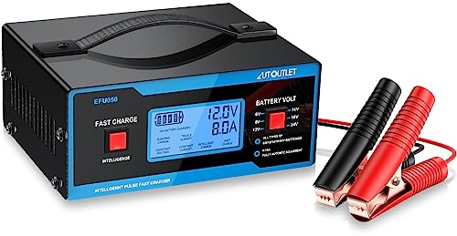 AUTOUTLET 8 Volt Battery Charger Automotive Battery Charger and Maintainer 0-10A with Upgraded Cable Clamps for 6/8/12/14/16/24V Lead-Acid Batteries