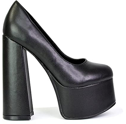 Womens Platform Block High Heel Court Shoes Ladies Party Evening Close Toe Heeled Pumps Size 3-8 Black Synthetic Leather