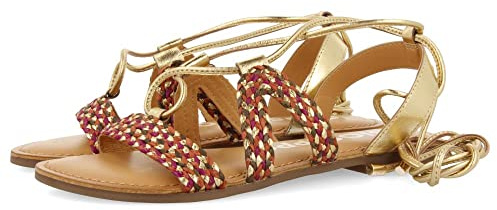 GIOSEPPO Davao Damen-Sandalen aus geflochtenem Leder, flach, mit Schnürung, gold, 36 EU