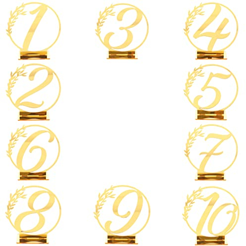 BESTonZON 10 Stück Hochzeit Tischnummern Acryl Schreibtisch Nummernschilder 1-10 Bankettschild Hochzeit Reserviert Schilder Für Hochzeitsempfang Tischdekoration Golden