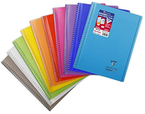 Clairefontaine 381401C Un Cahier à Spirale Koverbook - 24x32 cm - 100 Pages Grands Carreaux - Papier Blanc 90 g - Couverture Polypro Couleur Aléatoire