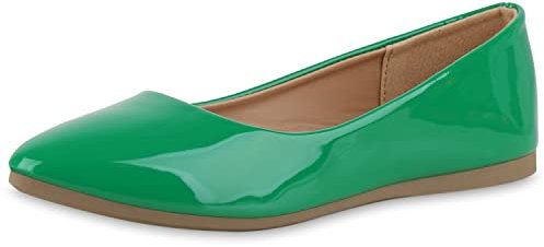 VAN HILL Damen Klassische Ballerinas Lack Schuhe Slippers Flache Slip On Abendschuhe Leder-Optik Freizeit Schlupfschuhe 211149 Grün Lack 39