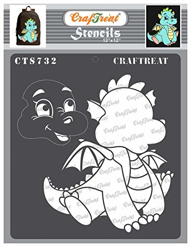 CrafTreat Niedliche Drachen-Schablone für Handwerk, Dekoration und Kunst – Größe: 30,5 x 30,5 cm, wiederverwendbar, DIY-Dekor-Schablonen zum Malen auf Leinwand, Stoff, Papierfarbe, Glas, Kuchen,
