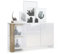 Vladon Sideboard Canto, Made in Germany, Lange Anrichte mit 2 Türen und 6 Fächern, Korpus Weiß matt, Fronten Weiß Hochglanz, Dekor-Paneele Eiche Ribbeck (143 x 81 x 36 cm)