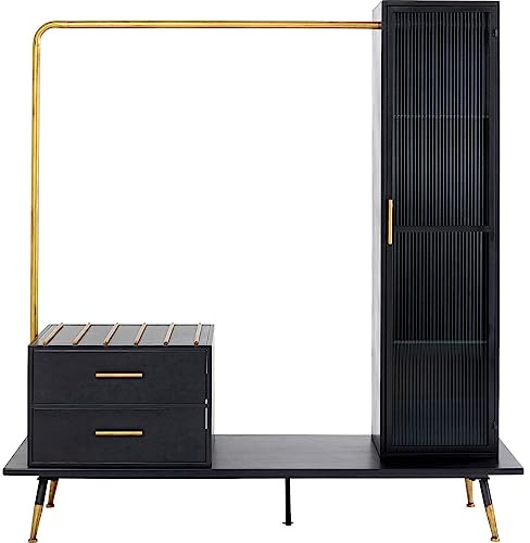 Kare Design Garderobenschrank La Gomera, Schwarz, Garderobe, mit 2 Schubfächern, Stahl, Holz, Glas, Eingangsbereich, Flur, 180x170x50 cm