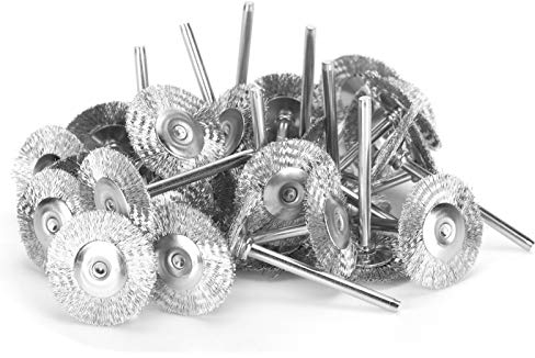 30Pcs Brush Wheel Flat Mini Wood Carving Paint Removal Polishing Tools Stainless Steel Polishing Brush for Dremel Rotary Tool (Steel Wire)